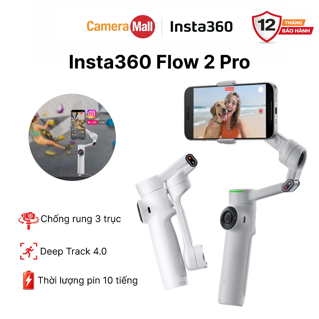 Gimbal Insta360 Flow 2 Pro Standard Bundle - Tay Cầm Chống Rung cao cấp cho Điện Thoại Chính Hãng