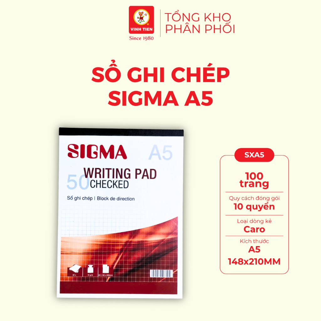 Combo 10 quyển sổ ghi chú SIGMA A5 100 trang - SXA5