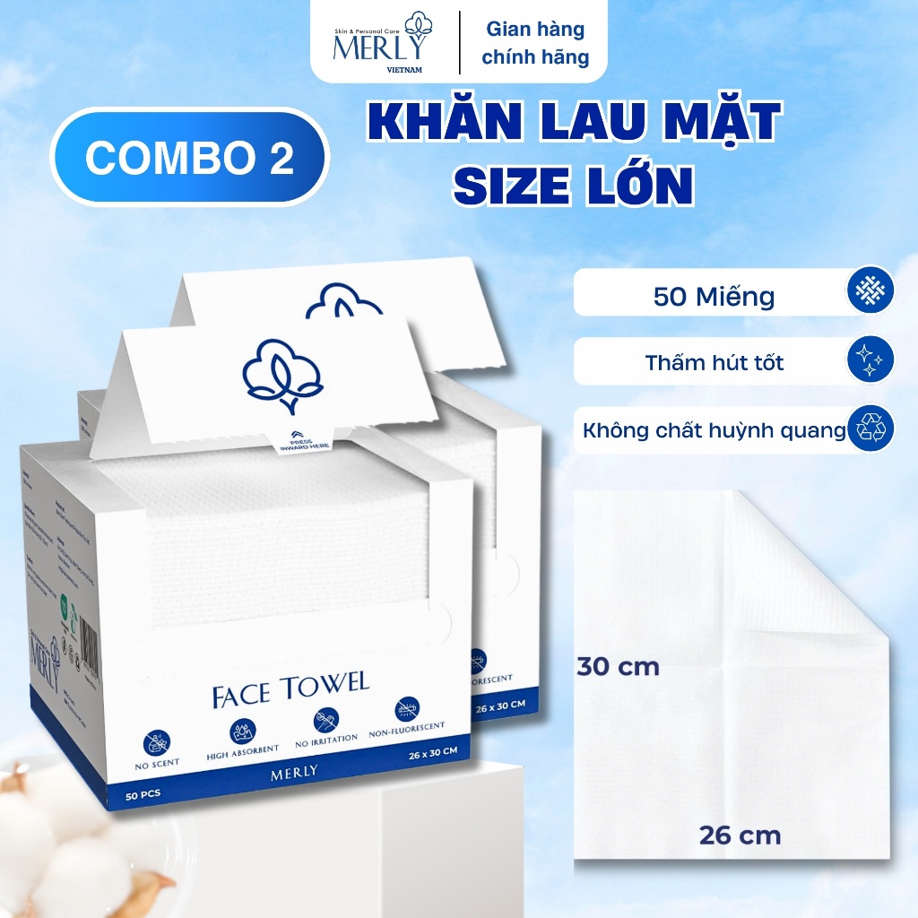 Combo 2 Khăn mặt dùng 1 lần khổ lớn 26x30 cm MERLY