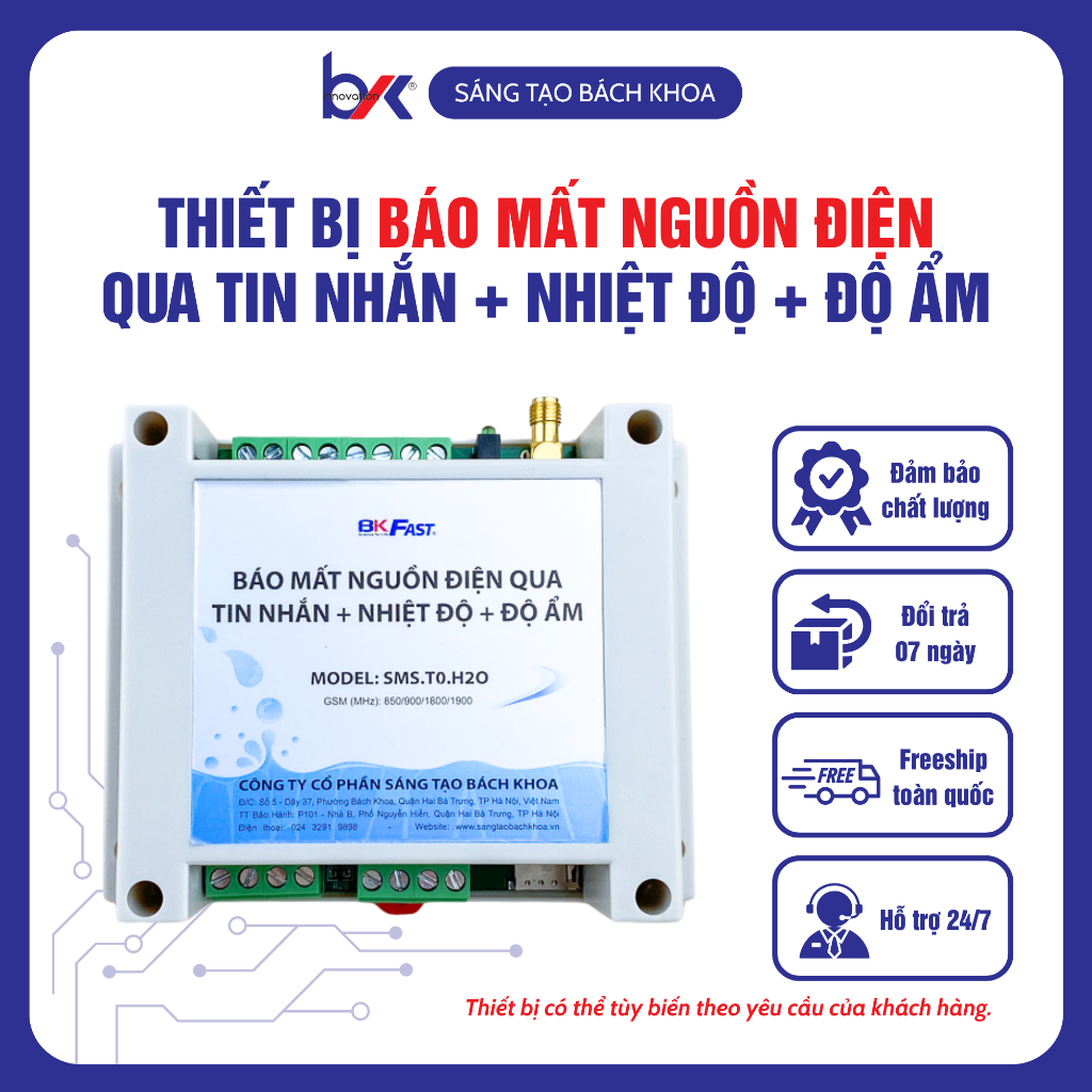 Thiết Bị Báo Mất Điện Qua Tin Nhắn + Nhiệt độ, Độ Ẩm BKFast - Model: SMS.T0.H2O