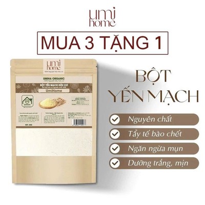 Bột Yến Mạch hữu cơ UMIHOME nguyên chất 40g đắp mặt nạ dưỡng trắng da, chống nám, giảm thâm mụn