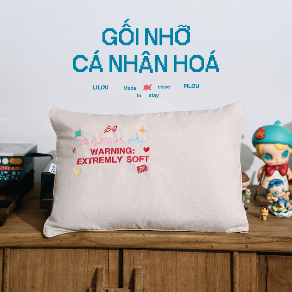 [LILOU PILOU] Set Quà Gối Nhỡ Thêu Tên Cá Nhân Hóa Thông Điệp Chất Liệu Linen Lụa 30x45 cm Bao Gồm V