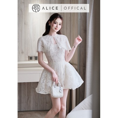 Set Váy Ren Choàng Tiểu Thư Alice, Váy 2 Dây Dáng Xòe Ngắn Phối Áo Choàng Rời Dáng Ngắn V1466