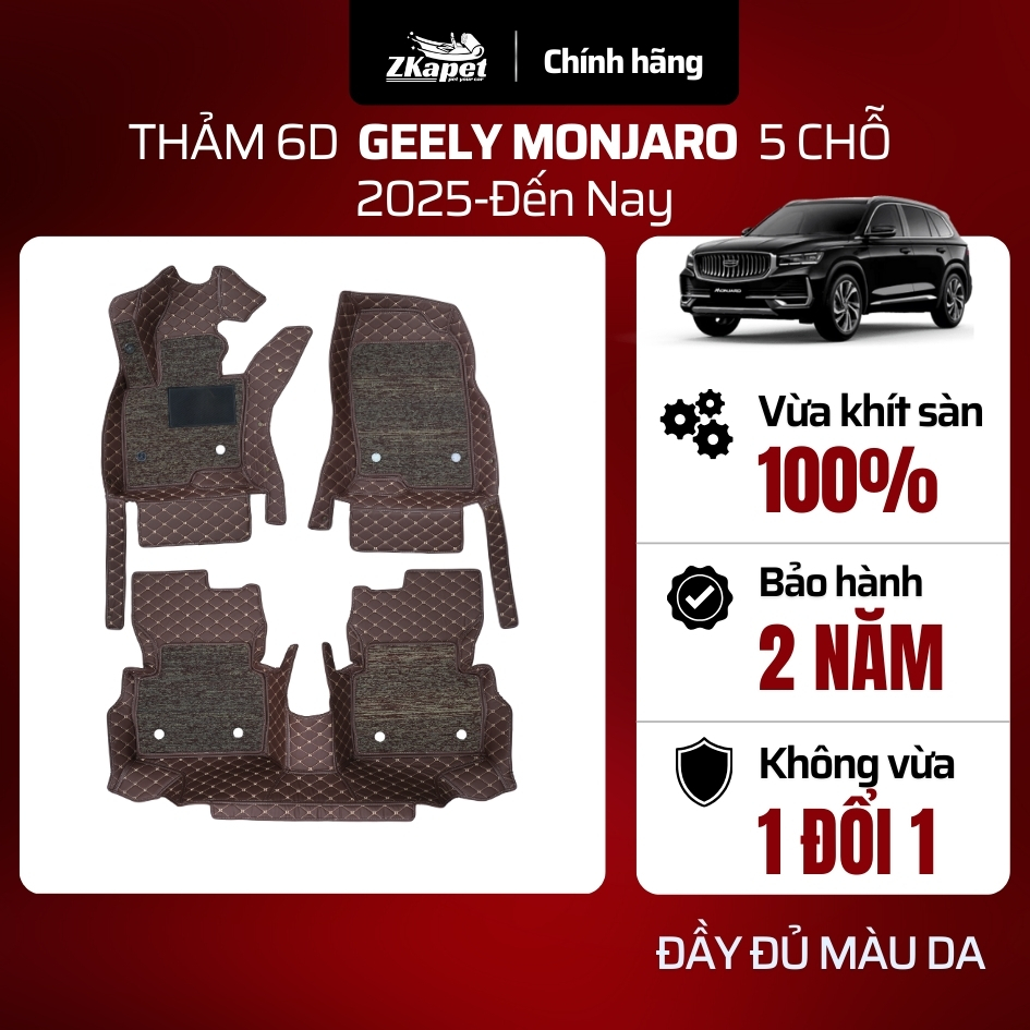 Thảm Lót Sàn Ô Tô 6D Geely Monjaro Đời 2025-Đến Nay 5 chỗ, Chống Bẩn Toàn Diện ZKAPET
