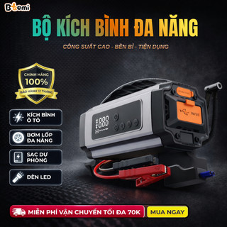 Bộ Kích Bình Bơm Hơi Ô Tô – Kích Nổ Ắc Quy 12V, Pin 10000mAh, Bơm Xe Hơi Xe Máy, Đèn SOS MỚI NHẤT