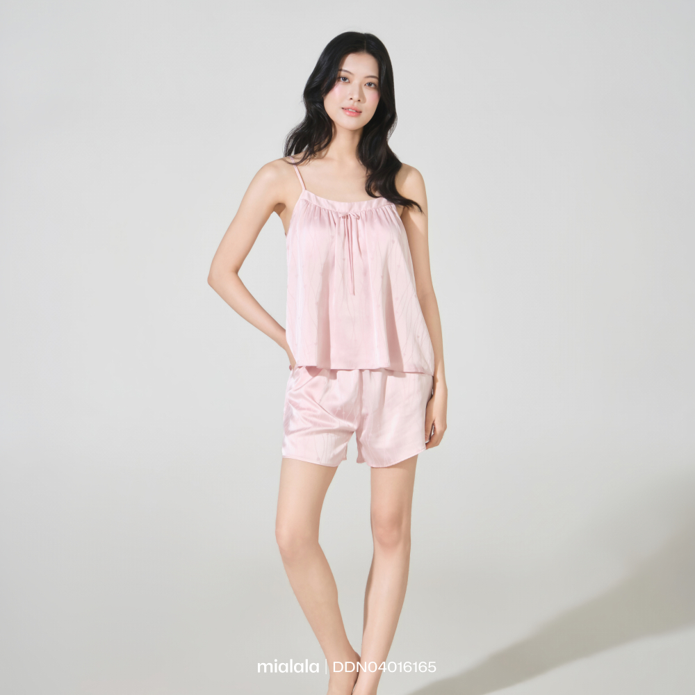 Mialala Đồ Ngủ 2 Dây Chất Liệu Lụa Latin Mềm Mát 6165 Áo Cổ Nhún Quần Cạp Chun Túi Họa Tiết Tim Dây | BigBuy360 - bigbuy360.vn