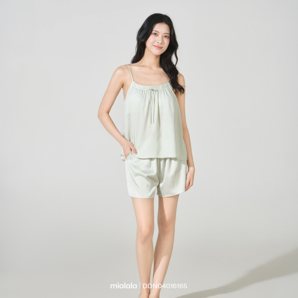 Mialala Đồ Ngủ 2 Dây Chất Liệu Lụa Latin Mềm Mát 6165 Áo Cổ Nhún Quần Cạp Chun Túi Họa Tiết Tim Dây | BigBuy360 - bigbuy360.vn