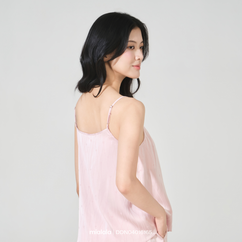 Mialala Đồ Ngủ 2 Dây Chất Liệu Lụa Latin Mềm Mát 6165 Áo Cổ Nhún Quần Cạp Chun Túi Họa Tiết Tim Dây | BigBuy360 - bigbuy360.vn