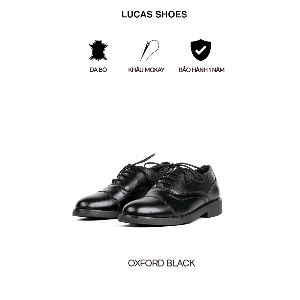Giày tây nam Oxford Black Lucas Shoes, da bò cao cấp, khâu đế bảo hành 1 năm (Oxford 02 Lucas Black)