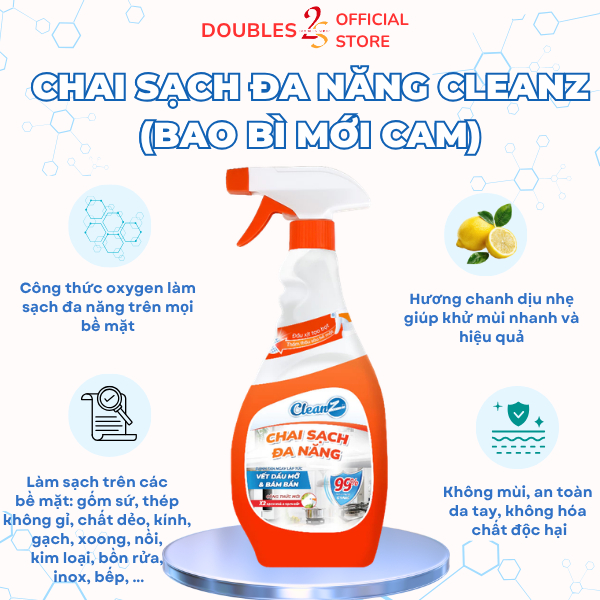 Chai Sạch Nhà Và Bếp Cleanz Làm Sạch Dầu Mỡ, Vết Ố Vàng Dung Tích 450ml - DOUBLES 2SSHOP