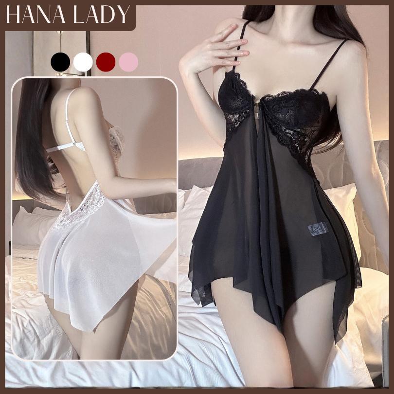 Váy Ngủ Ren Voan - Đầm Ngủ Có Gọng Kiểu Dáng Xòe Xẻ Tà Kèm Chip HanaLady - VN456