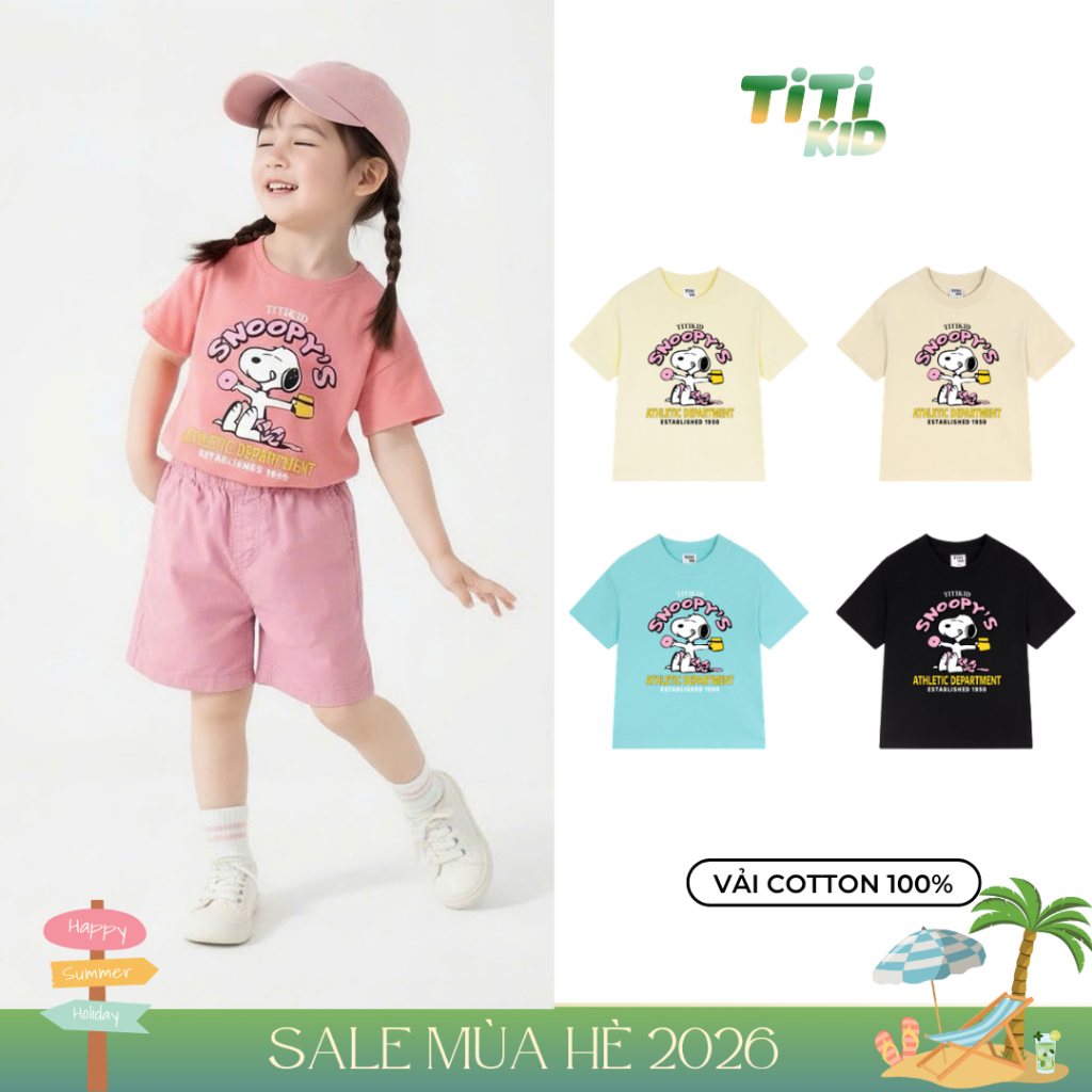 Áo Thun - SNOOPY'S - Áo Thun Tay Ngắn Cho Trẻ Em, Vải Cotton Mềm Thoáng Mát - TTK66