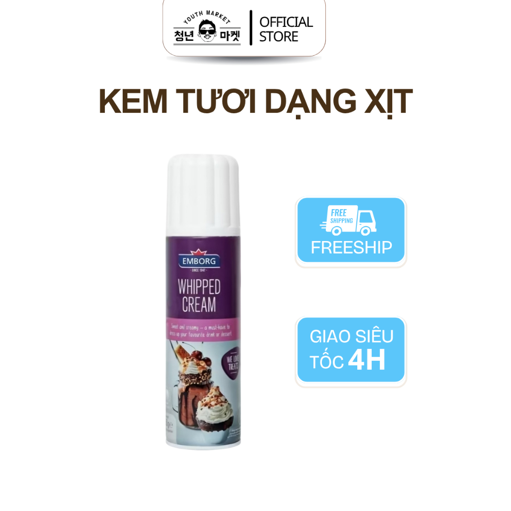 Kem Tươi Dạng Xịt Whipping Cream Emborg 250ml