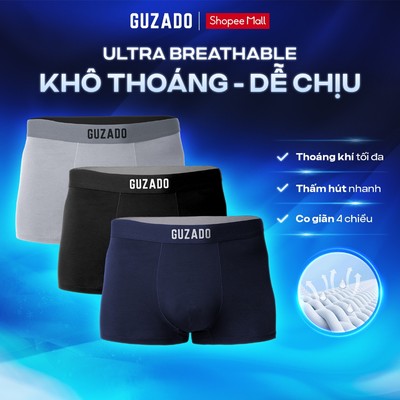 Combo 3 Quần Sịp Đùi Nam GUZADO Dáng Trunk Co Giãn 4 Chiều Thông Hơi Thoáng Khí, Kháng Khuẩn CB3GBX-CB3GIBX25A001