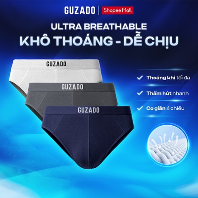 Combo 3 Quần Sịp Nam Guzado Mẫu Brief Cotton Kháng Khuẩn Kháng Mùi Cực Tốt,Co Giãn Thoáng Khí CB3GBF1-CB3GIBF25A001