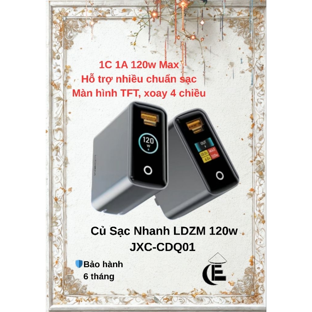 Củ sạc nhanh LDZM Ultimate Edition 120w 1A1C, màn hình TFT - bảo hành 6 tháng