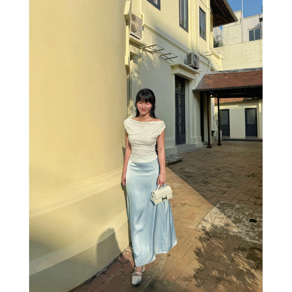 [NO.IMP] Chân váy 2 lớp "HUST SKIRT" dáng chữ A dài vải lụa mờ mịn ánh lấp lánh nhẹ ,không sợ chật v