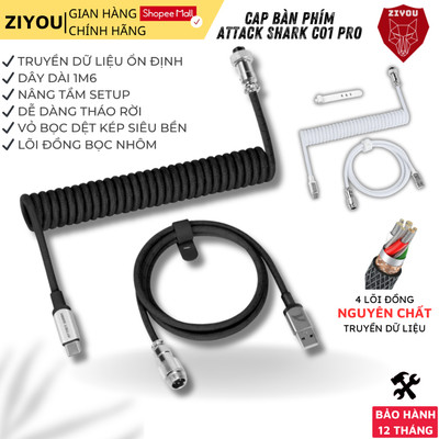 Dây Cáp Bàn Phím Cơ Attack Shark C01 Pro Xoắn Lò Xo Đầu Nối Kim Loại Tháo Rời Bọc Dù Bền Hỗ Trợ 8KHz