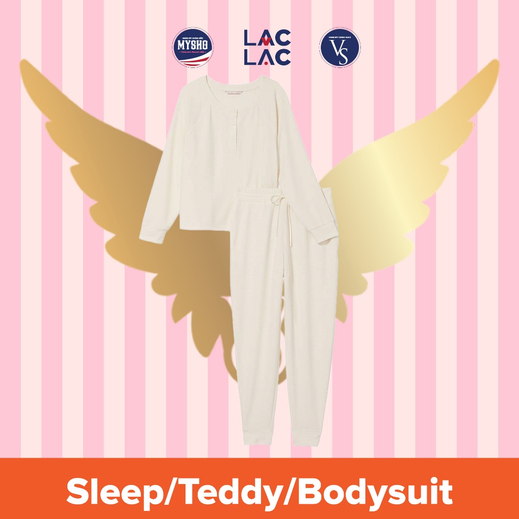 [Size XS - 52] Bộ đồ ngủ/Pyjama với chất liệu Glow Waffle Henley Jogger Set, Màu: Coconut White