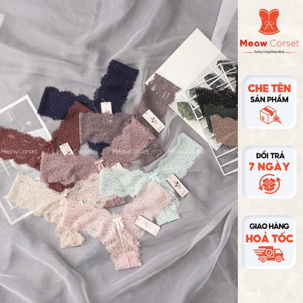 Quần lót ren lọt khe chữ Y gợi cảm sexy bảng màu pastel [MEOW Corset]