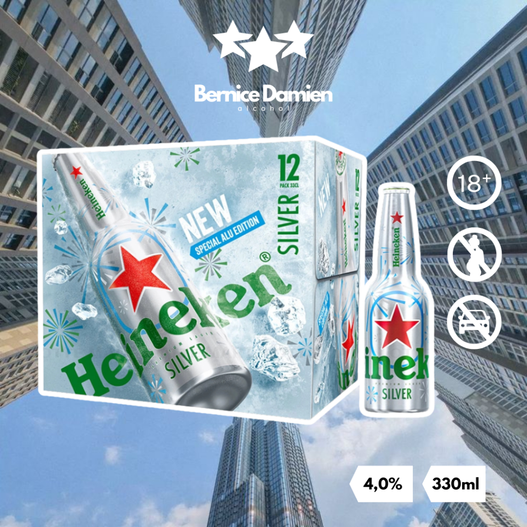 [Thùng 24 chai] Bia Heineken Silver Bạc chai nhôm Aluminum nồng độ 4% thể tích 330ml