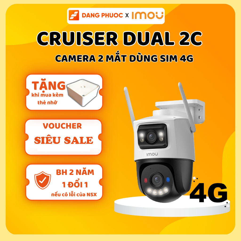 Camera Ngoài Trời Imou 4G S7XCP-6M1TED Cruiser Dual 2C 6MP, xoay 360, đàm thoại 2 chiều,nhận diện ng