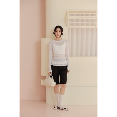 Áo tay dài xuyên thấu form ôm White Sheer Ruffle Top thanh lịch  phù hợp đi chơi OLV
