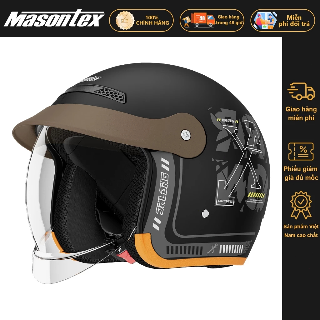 🔥 Giá Tốt Masontex 702 Mũ Bảo Hiểm 3/4 Xe Máy Unisex Kính lật Vỏ ABS Bền đẹp Dùng hằng ngày