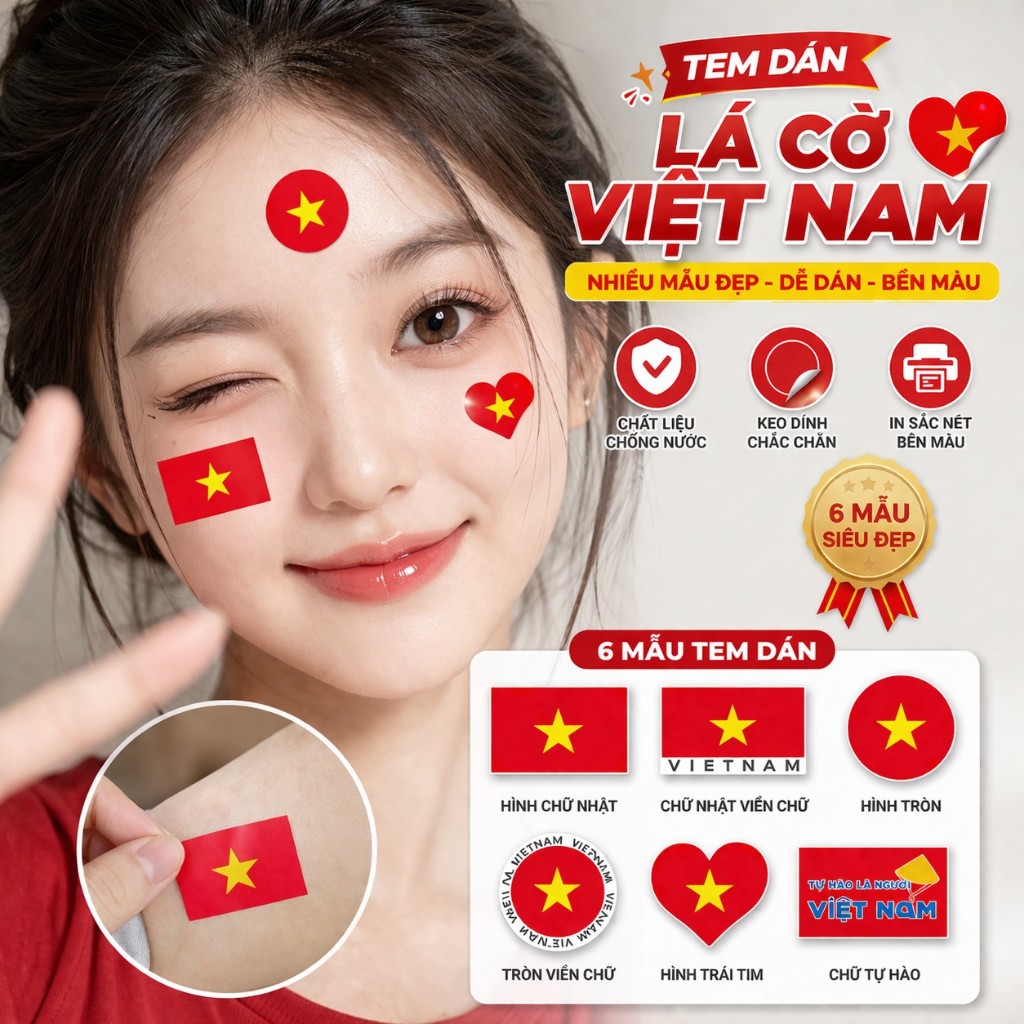 [ SẴN ] Tem Dán Lá Cờ Việt Nam Sticker Lá Cờ Dán Mặt Ly Xe Máy Mũ Bảo Hiểm