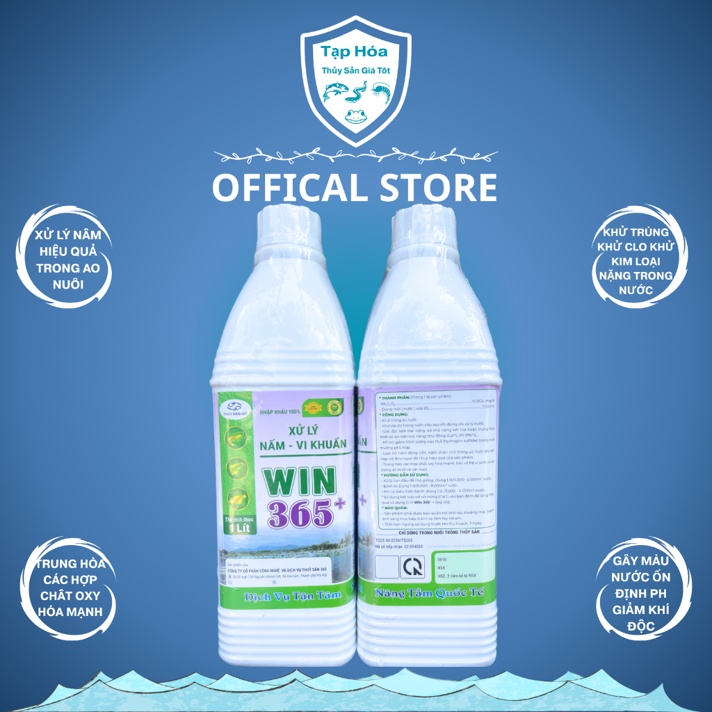 Xử Lý Nấm Vi Khuẩn Win 365 1L Giải Pháp Nấm Vi Khuẩn Kim Loại Nặng Khử Clo Khử Trùng Ao Nuôi