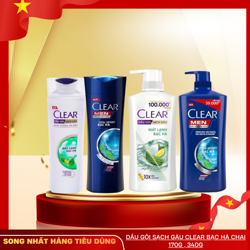 Dầu gội sạch gàu clear bạc hà chai 170g , 340g