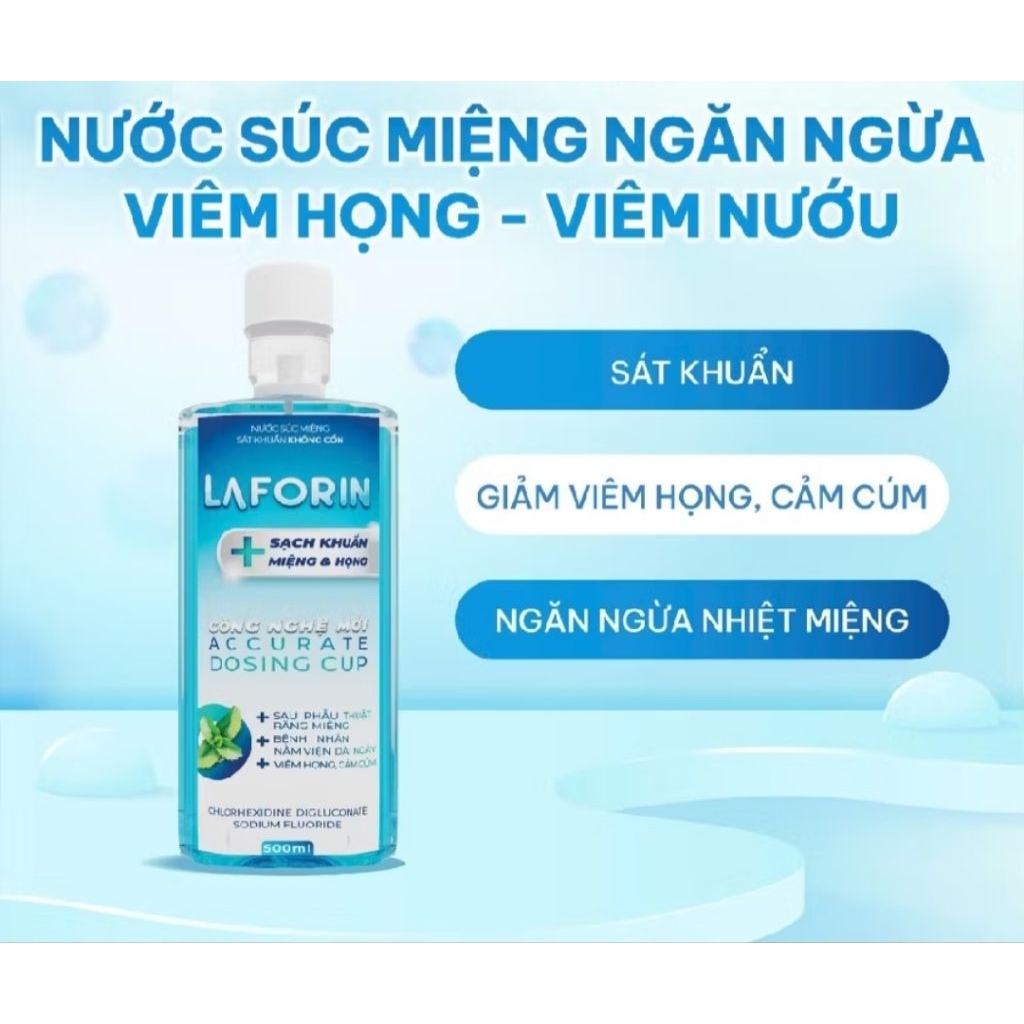 1] Nước súc miệng diệt khuẩn Laforin  500ml - Sát khuẩn họng, sạch mảng bám, không chứa cồn (Cốc đon