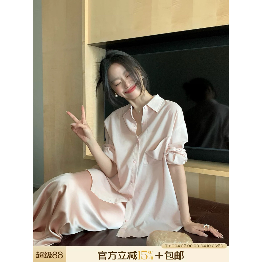 【𝐎𝐑𝐃𝐄𝐑 𝟕-𝟏𝟓 𝐧𝐠𝐚̀𝐲】- 𝟧𝟢% 𝚍𝚎𝚙𝚘𝚜𝚒𝚝 | 𝑂𝐹𝐹𝐼𝐶𝐼𝐴𝐿 | 𝐀𝐋𝐎𝐇𝐀 𝐋𝐔 | Áo sơ mi dài tay dáng rộng + Chân váy satin 