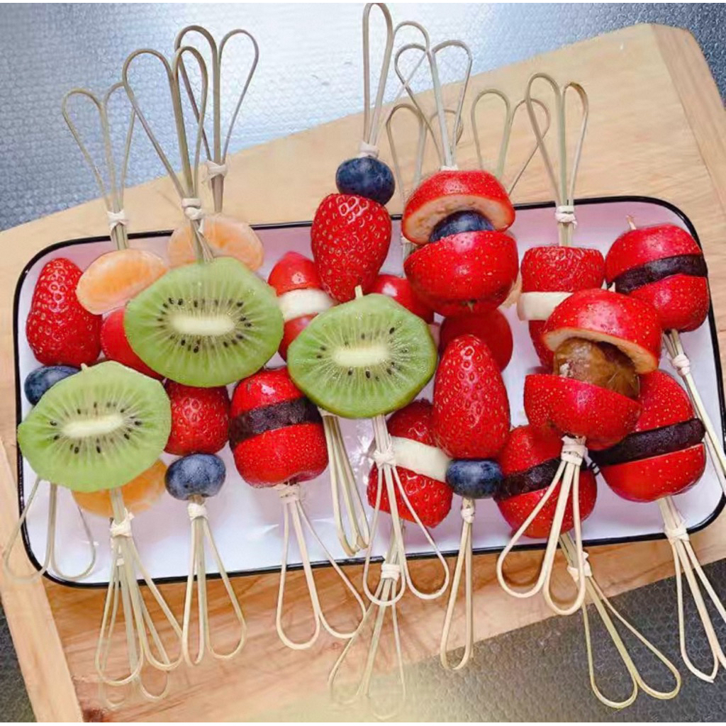 Bộ 100 Xiên Que Tre Trang Trí Cocktail Hình Tim 12cm Xiên Trái Cây BBQ Decor Đồ Uống
