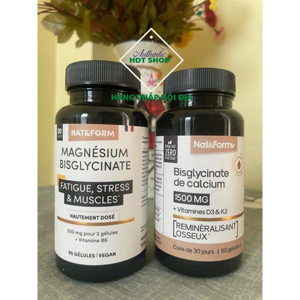 Magie Bisglycinate và Canxi Bisglycinate Hữu cơ Nat&Form kèm Vitamins D3 & K2