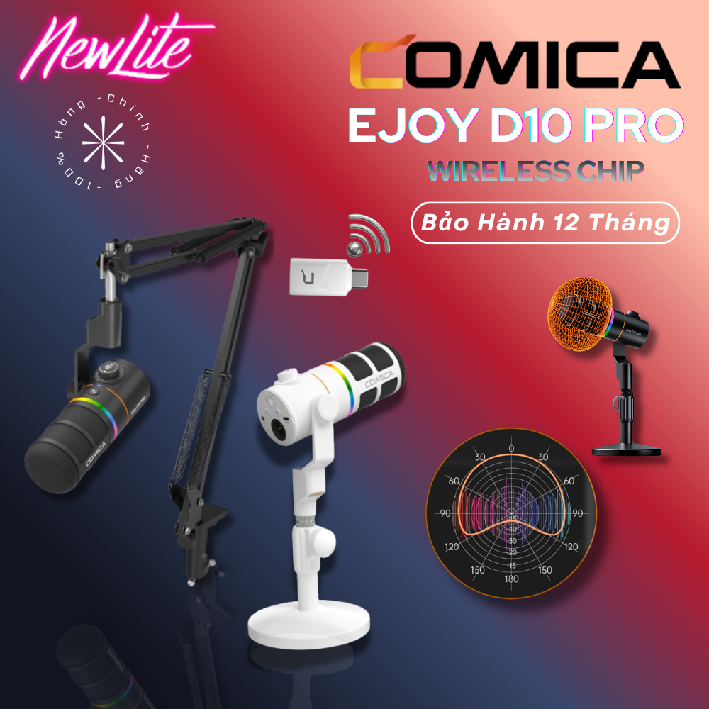 COMICA Ejoy D10 Pro - Mic Thu Âm Không Dây - Hiệu Ứng Đèn Micrô RGB - Hàng Chính Hãng