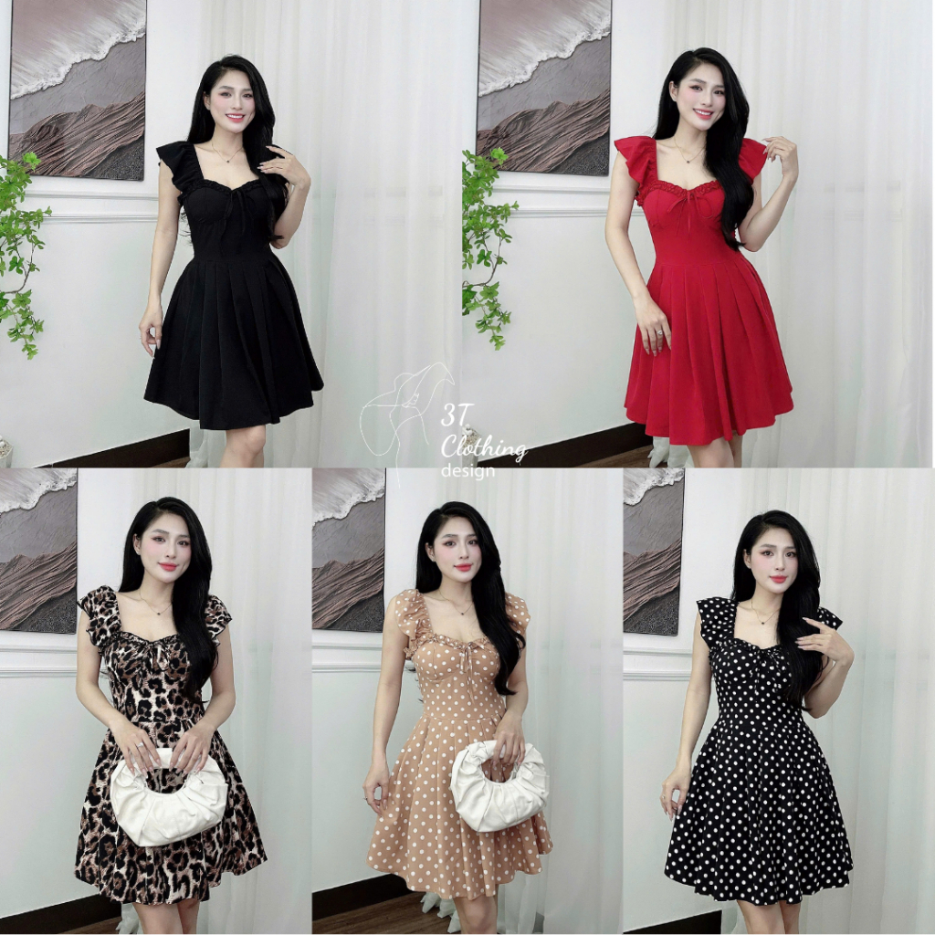 [3T CLOTHING] Set giả đầm lụa Mango 2 trong 1 kèm quần - đầm xoè nữ tay cánh tiên, có mút ngực bigsi