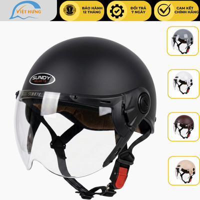 Mũ bảo hiểm nửa đầu có kính chống lóa Sundy Helmet HO-01K hàng chính hãng bảo hành 12 tháng