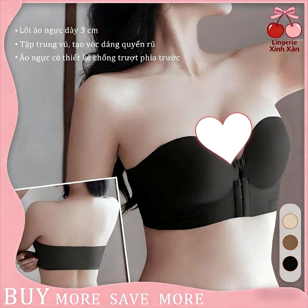 NAMICOMBO 1-3 Áo Ngực Không Dây Cài Trước Đệm Dày 3cm Siêu Nâng Ngực Bản To Che Mỡ Thừa Kèm Dây Vai