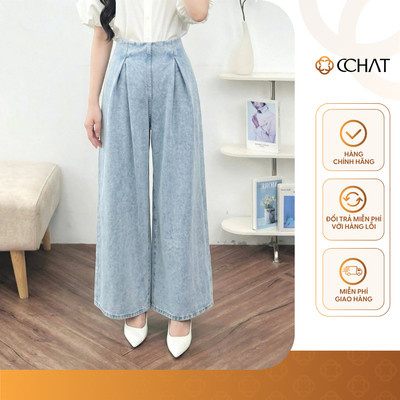 Quần Jean Nữ 𝐂𝐂𝐇𝐀𝐓 Dáng Suông Fiana Xếp Ly Trước Chất Liệu Jeans Denim Cao Cấp 16QDJ2031ST