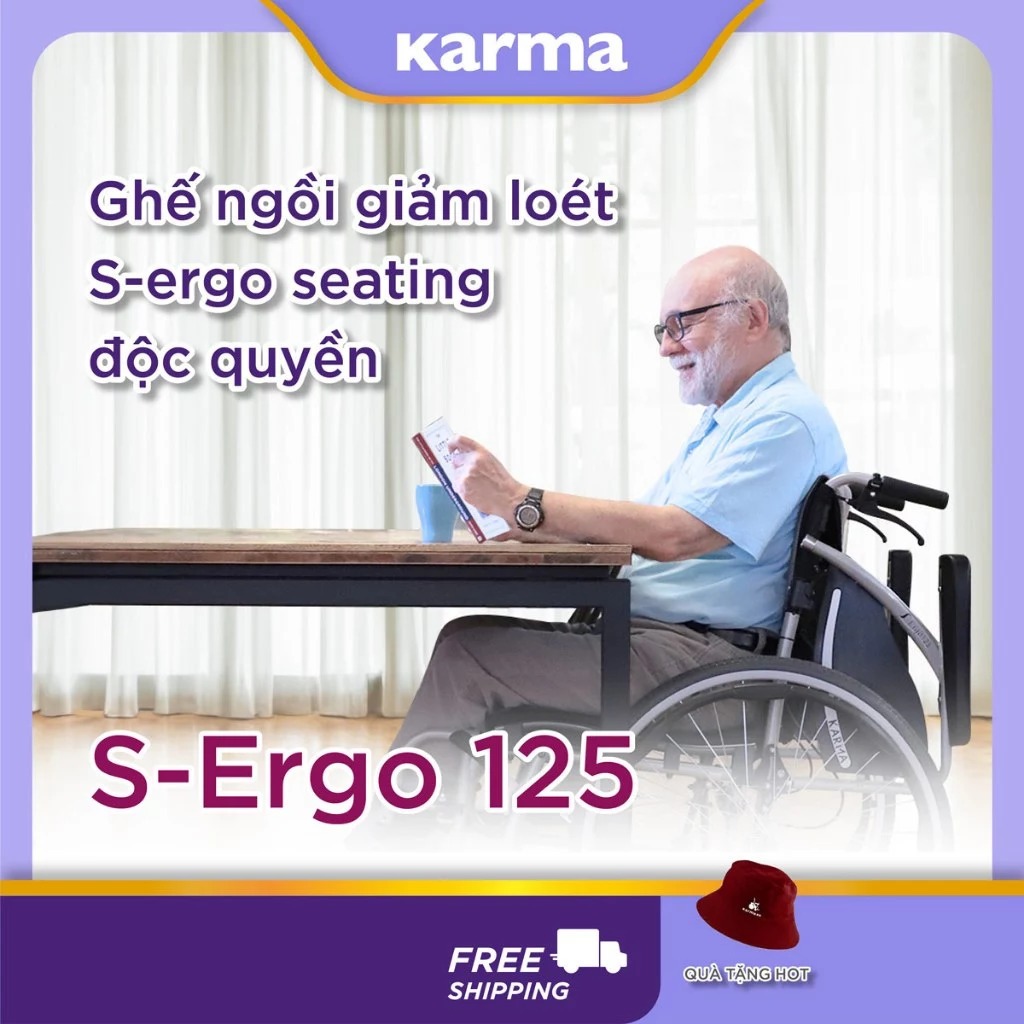 [Chính Hãng KARMA] Xe Lăn KARMA S-Ergo 125 Thiết Kế Ghế Ngồi Giảm Áp Chống Biến Chứng Viêm Loét