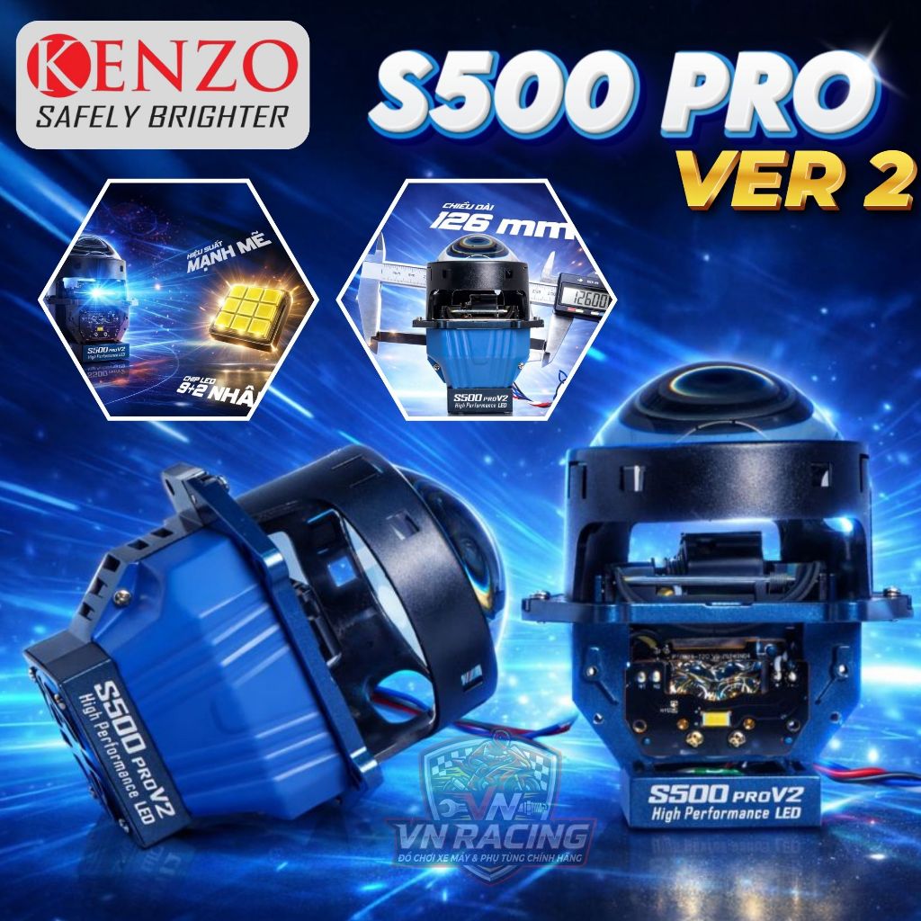 Đèn Pha LED Bi Cầu Kenzo S500 Pro V2 70W Chính Hãng Siêu Sáng Ánh Sáng Mạnh Gắn Xe Máy Ô Tô BH 2 Năm