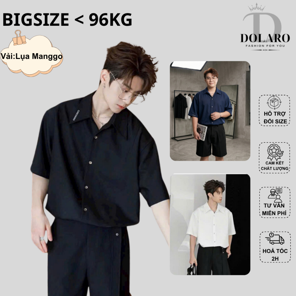 Áo Sơ Mi Nam Tay Ngắn Big Size Chính Hãng DOLARO Chất Lụa Cao Cấp, Kiểu Hoạ Tiết Thêu, phù Hợp Đi Học Đi Chơi