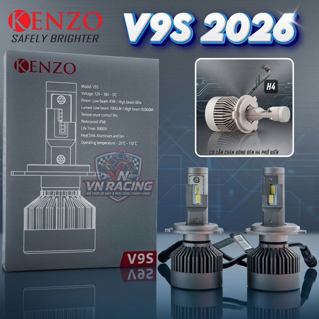 Đèn Pha LED Kenzo V9S 60W Chính Hãng Chân H4 Siêu Sáng Ánh Sáng Trắng Mạnh Gắn Xe Máy Ô Tô BH 2 Năm