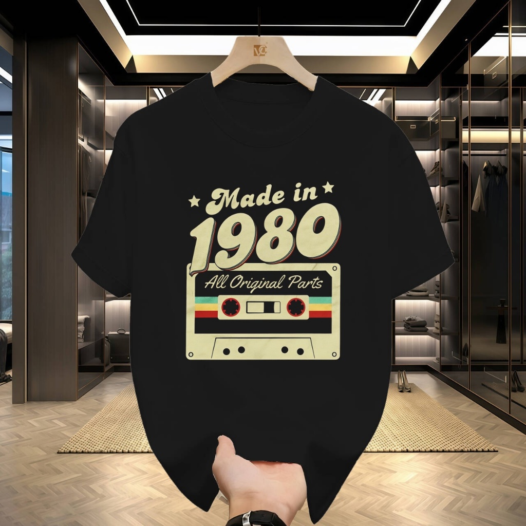2026 Cool Man 1980 Vintage sinh nhật T-shirt ngắn tay áo giản dị T-shirt