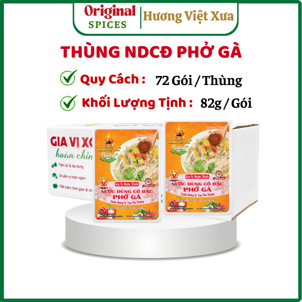 Nước Dùng Cô Đặc Phở Gà Hương Việt Xưa (Thùng 72 Gói / 82G) Nước Cốt Nấu Phở GàLẩu Gà