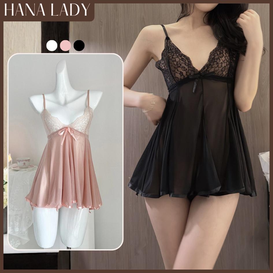 Váy Ngủ Ren - Đầm Ngủ 2 Dây Chất ren Dáng Xòe Cột Dây Lưng Mặc Nhà Kèm Quần Chip HanaLady - VN448