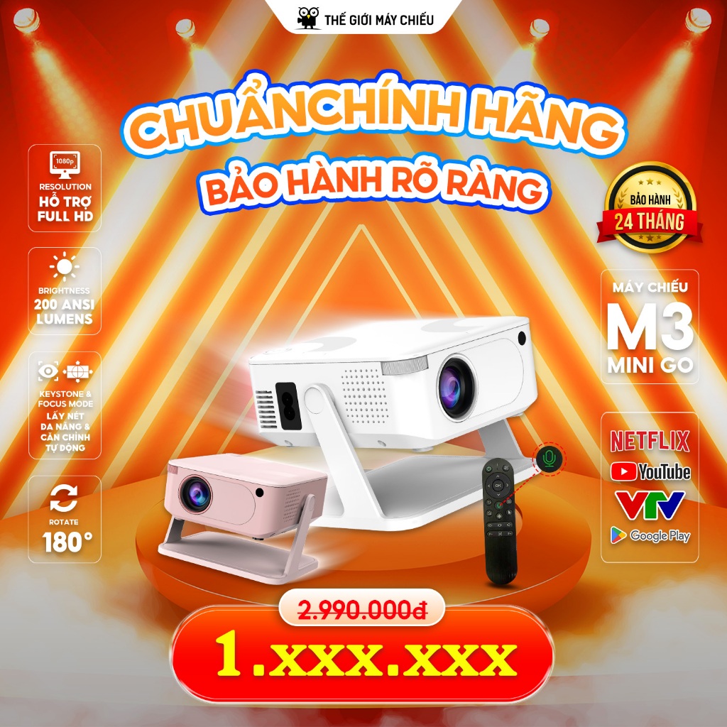 [ NEW 2026 tặng app phim ] Máy Chiếu M3 MiniGo - Máy Chiếu Movie Legend