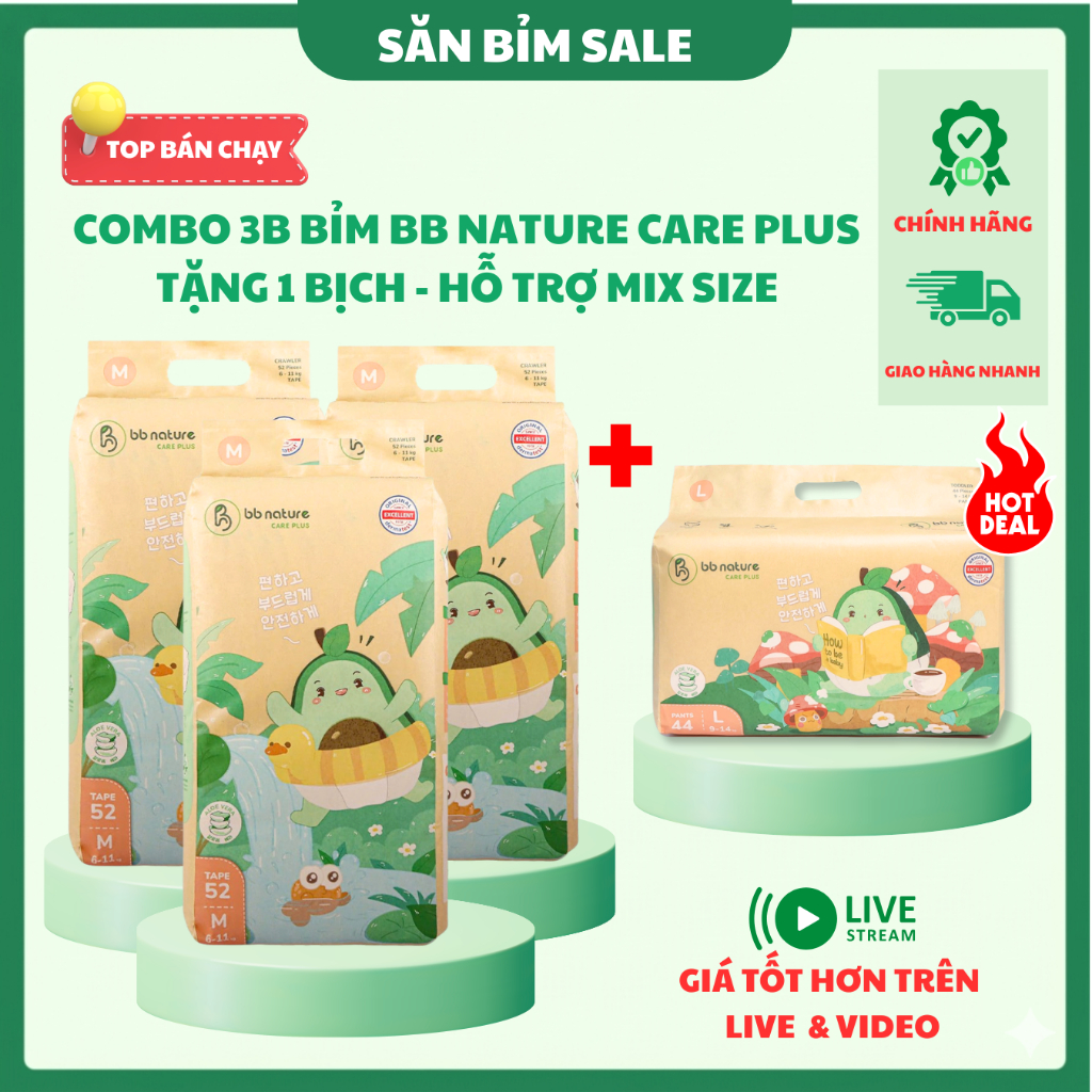 (COMBO 3B) BB NATURE CARE PLUS Tặng 1B BB NATURE CARE PLUS Mềm, Mỏng, Thấm Hút Tốt, Đủ Size