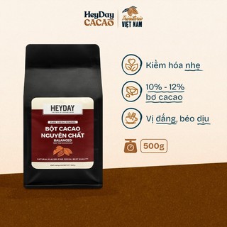 Bột cacao nguyên chất 100% không đường Heyday - Dòng Balanced phổ thông - Túi 500g
